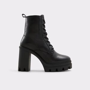NWT Aldo Rebelia Black Leather Heeled Combat Boots Size 8